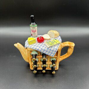 Vintage Swineside Teapot Wine Rack Picnic 1993 Made In England Teapottery Cheese